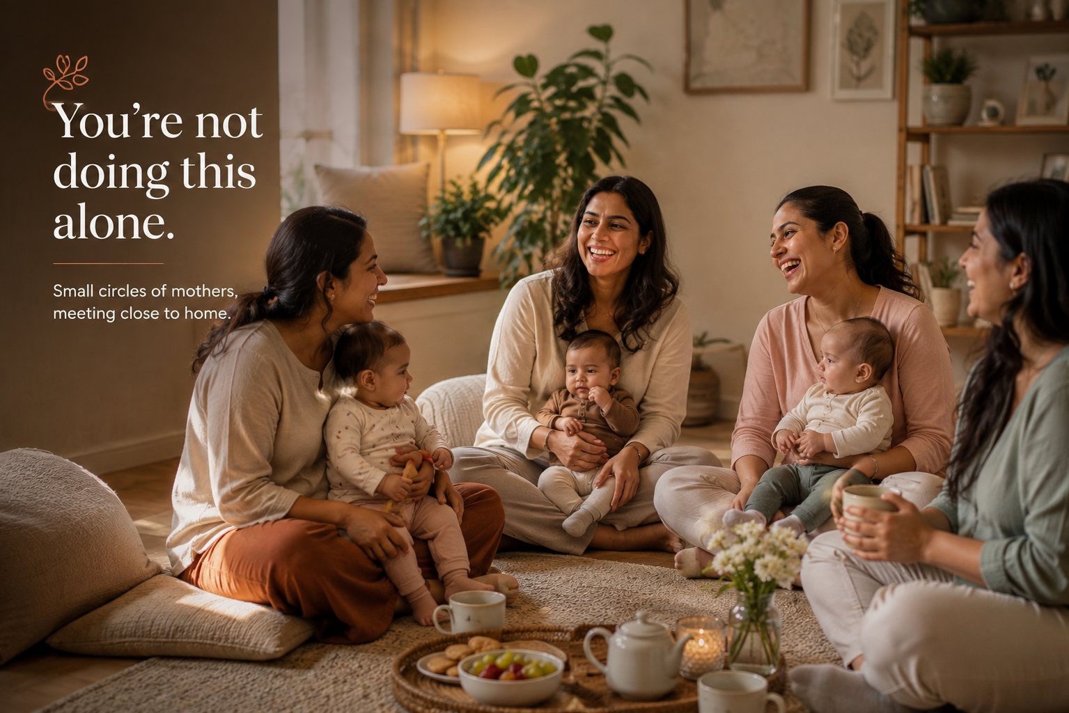 Mothers with their babies gathered together in a small circle