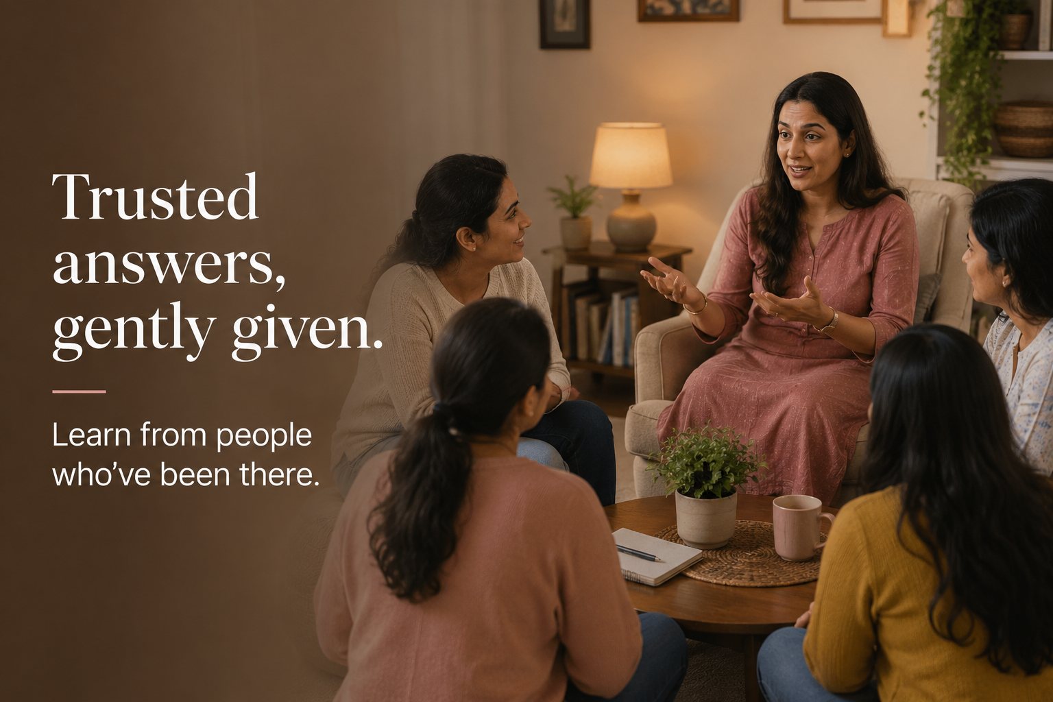 A small group of mothers listening to a trusted guide